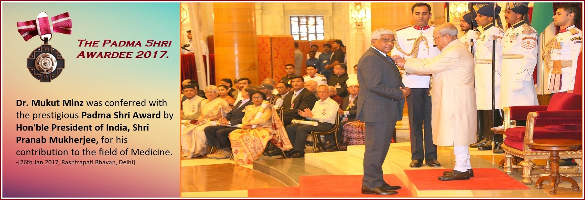 The President Of India Shri Pranab Mukherjee honoring Dr. Mukut Minz with Padma Shri